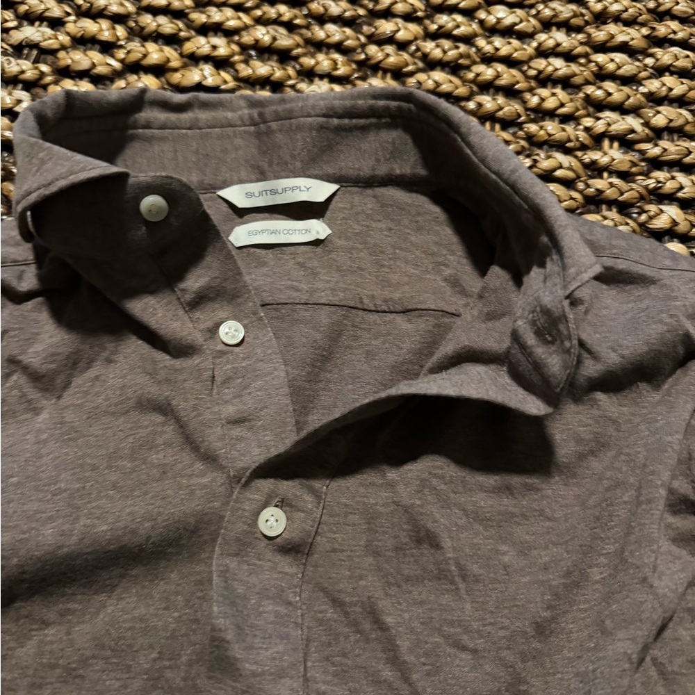 Suitsupply Long Sleeve Polo Egyptian Cotton Extra Slim Brown Shirt (M2)